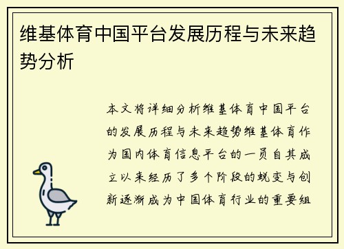 维基体育中国平台发展历程与未来趋势分析